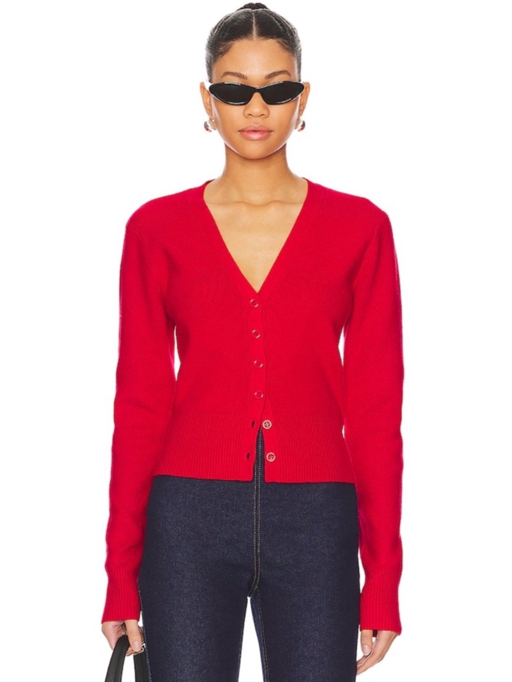 Guizio Camelie Red V-Neck Button Cardigan Sweater Size Medium